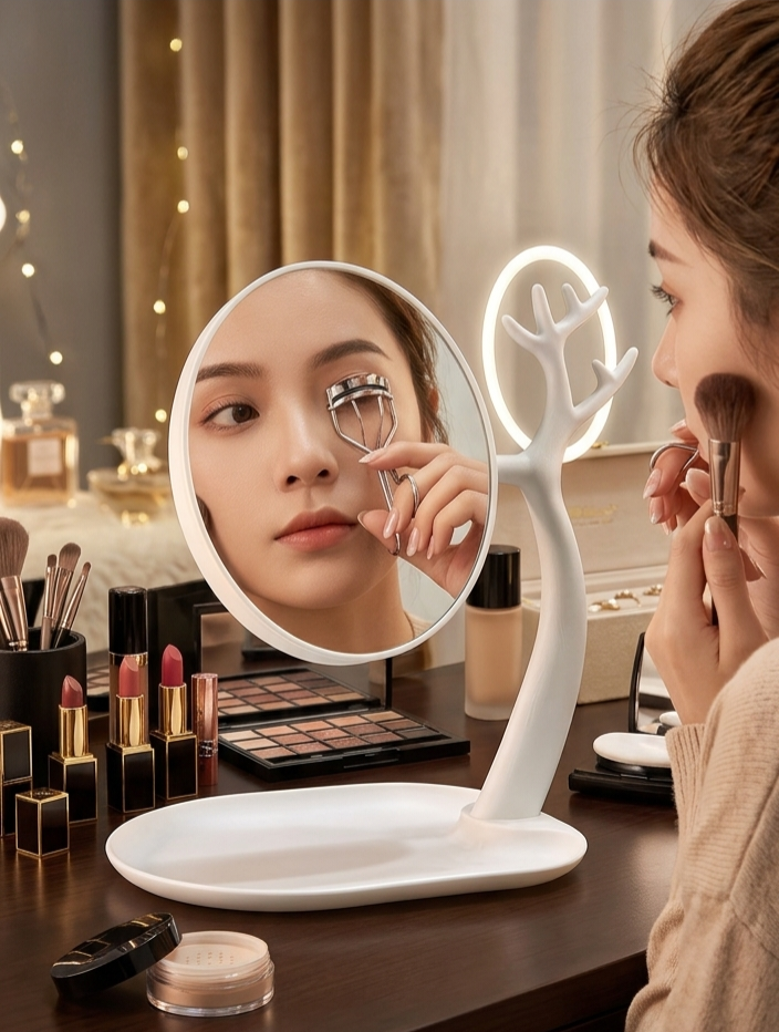 Elegant Tree-Shaped Vanity Mirror with Tray