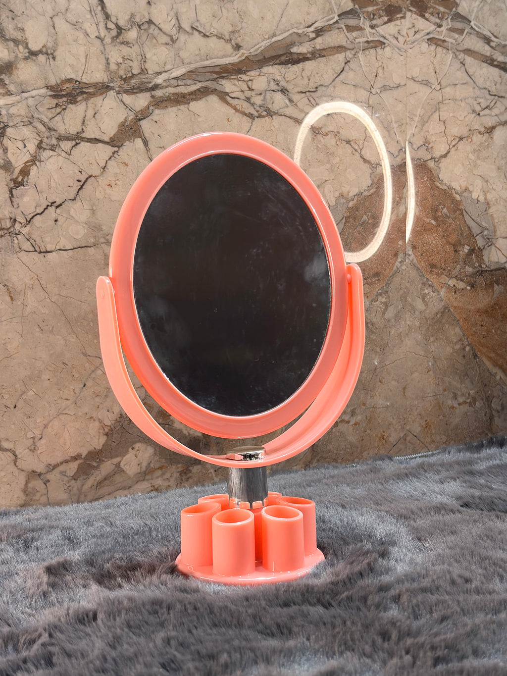 Compact Rotating Vanity Mirror with Organizer Bas