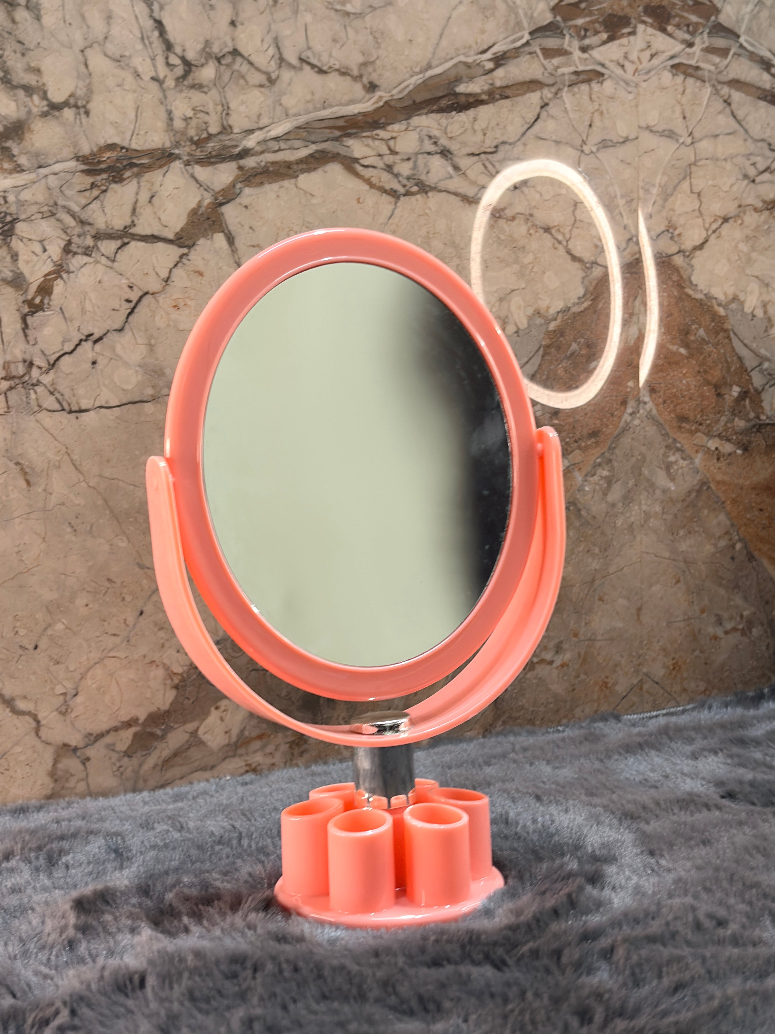 Compact Rotating Vanity Mirror with Organizer Bas