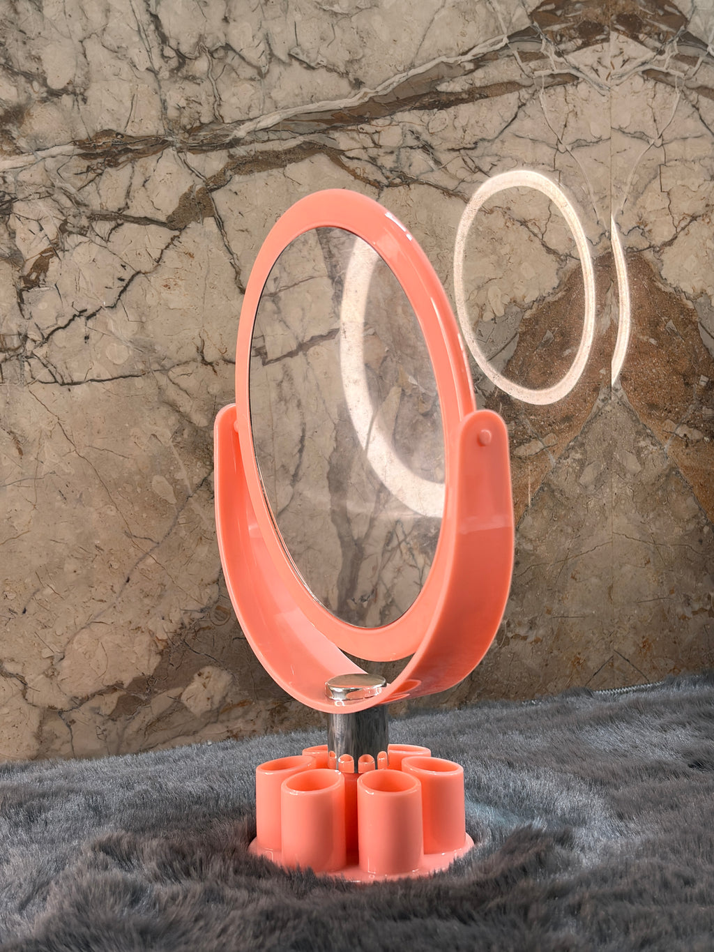 Compact Rotating Vanity Mirror with Organizer Bas
