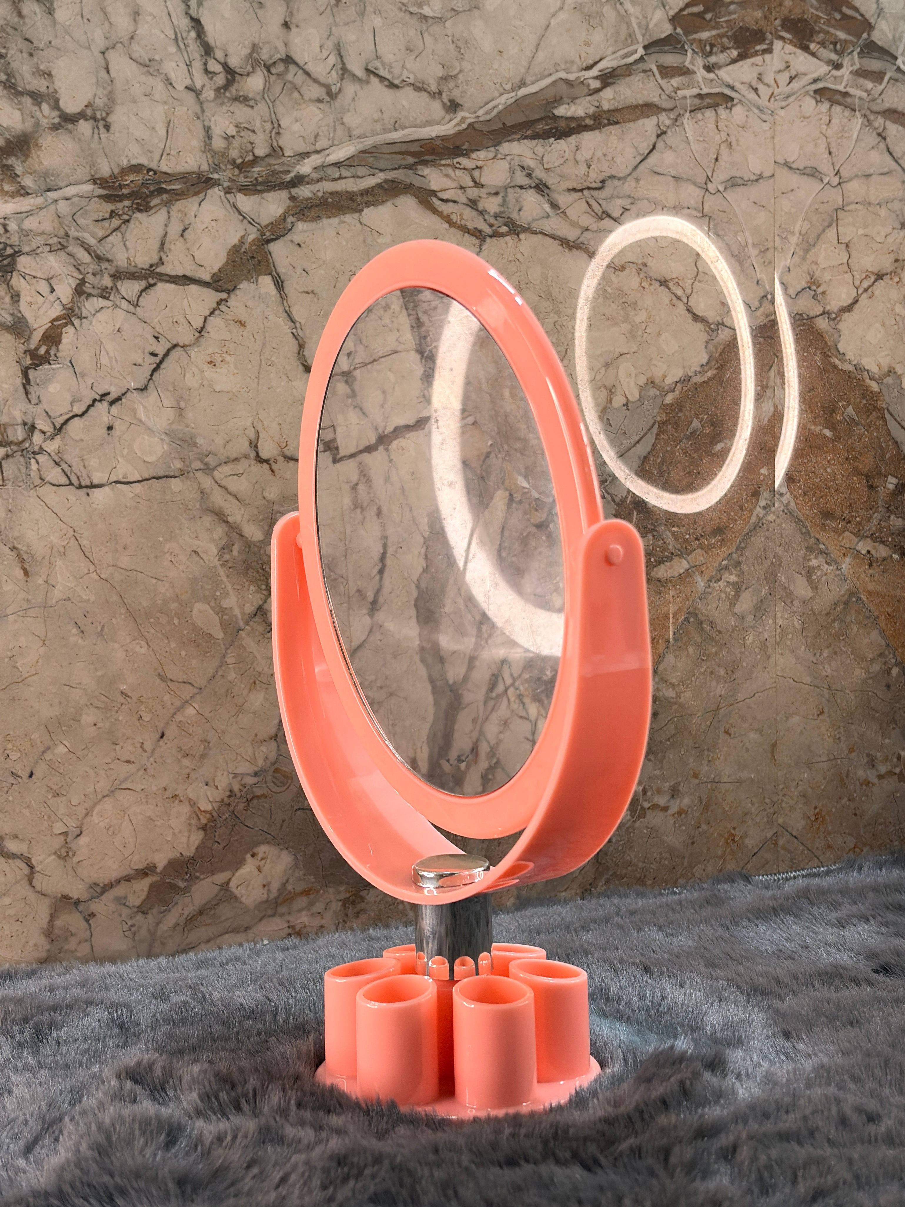 Compact Rotating Vanity Mirror with Organizer Bas