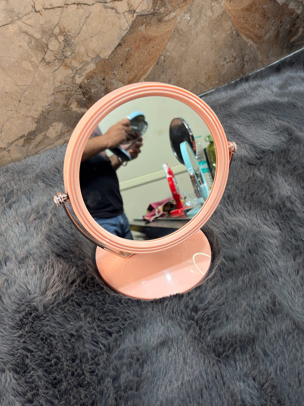 Compact Rotating Vanity Mirror with Organizer Bas