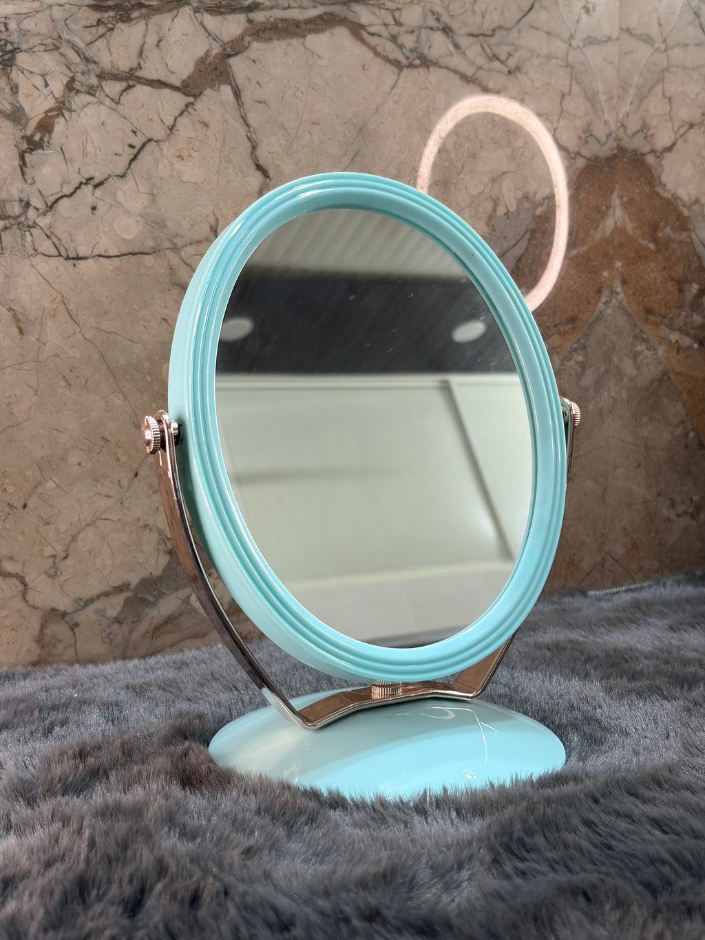 Compact Rotating Vanity Mirror with Organizer Bas