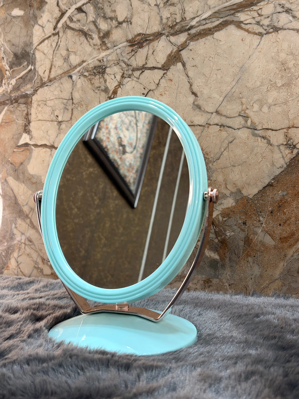 Compact Rotating Vanity Mirror with Organizer Bas